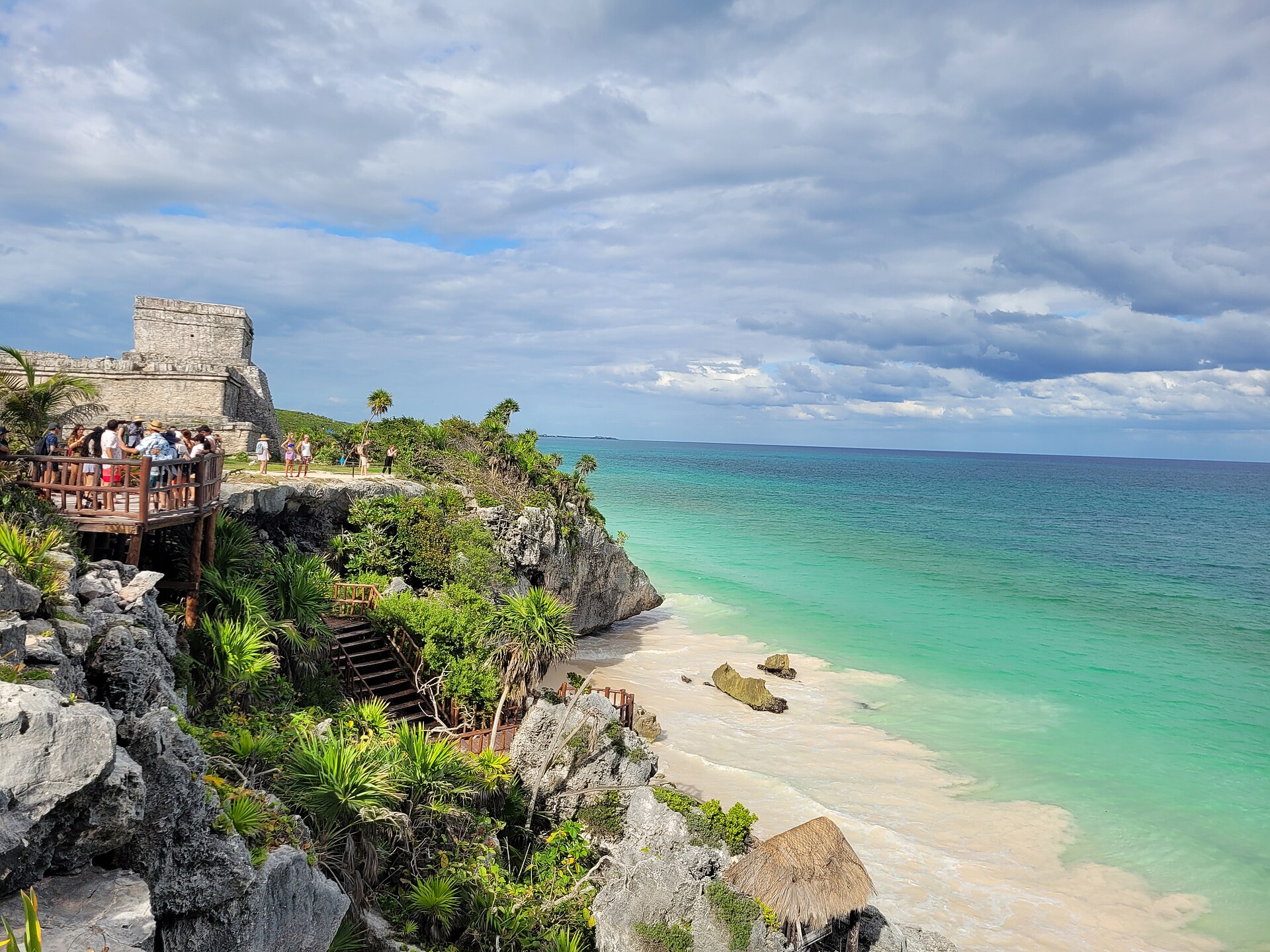 The Mayan ruins of Tulum on the cliffs above the turquoise Caribbean